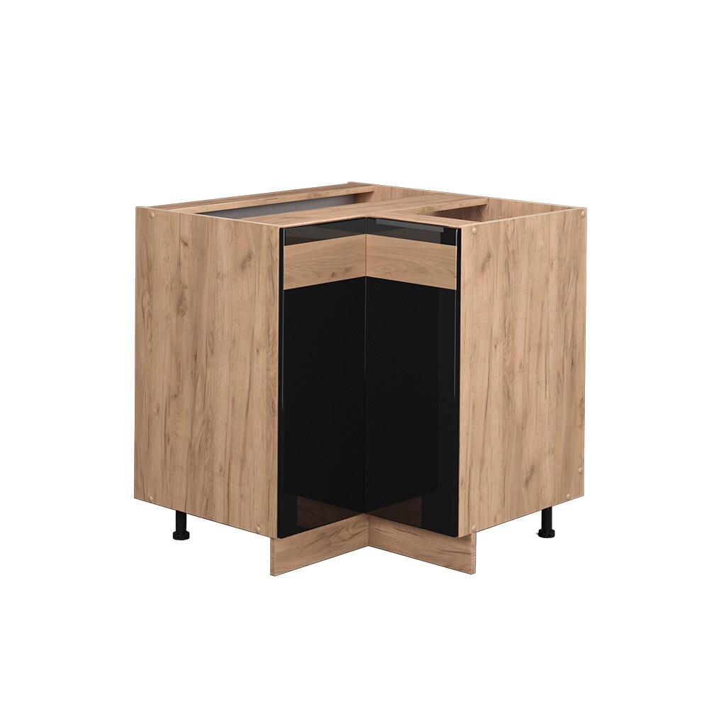 Vicco Eckunterschrank Küchenschrank Küchenmöbel Fame-Line Eiche Schwarz 81 cm modern Hochglanz