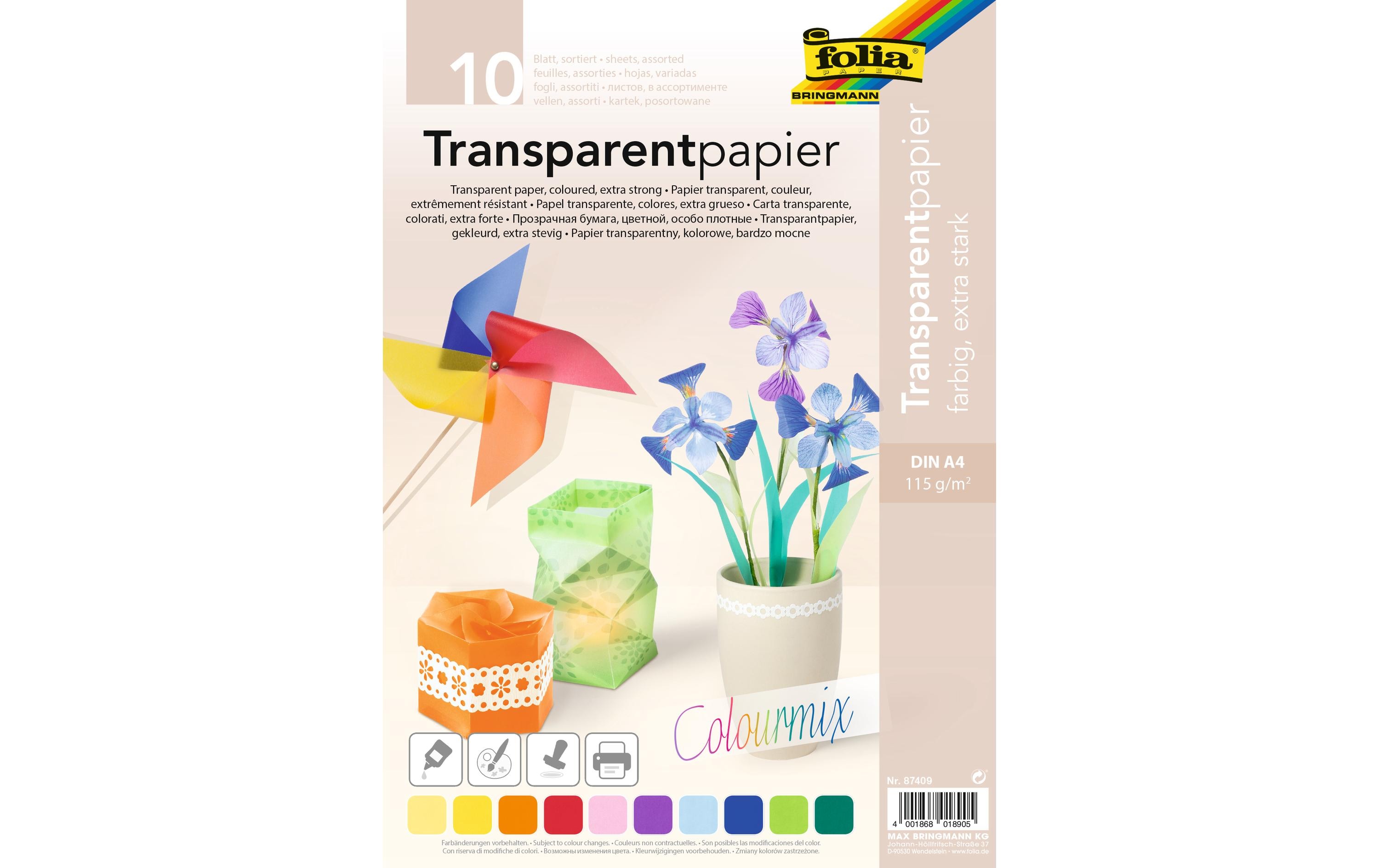 Transparentpapier A4, 115 g/m², 10 Stück, Farbig sortiertTransparentpapier