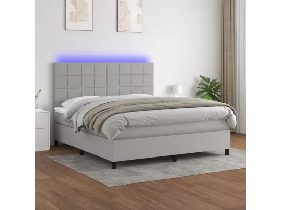 Sommier tapissier matelas et LED Gris clair 160x200 cm Tissu