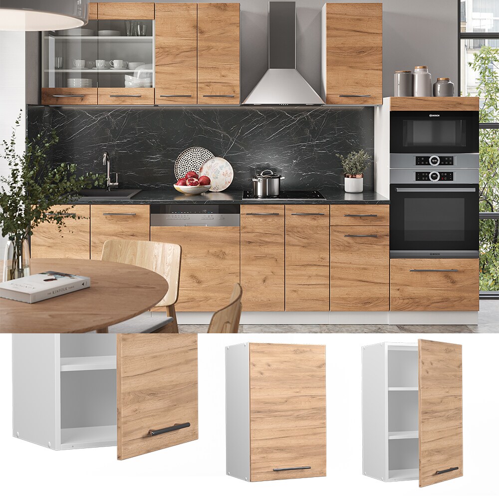 Vicco Hängeschrank Küchenschrank Küchenmöbel Fame-Line Weiß Eiche modern 45 cm Küche Einbauküche Hängeschrank Drehtür Einlegeboden Küchenzeile