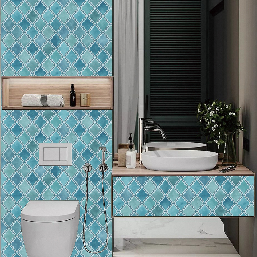 (10er Set) 10x10cm Mosaik Sticker Selbstklebende Deko Kacheln für Küche / Badezimmer - Blau