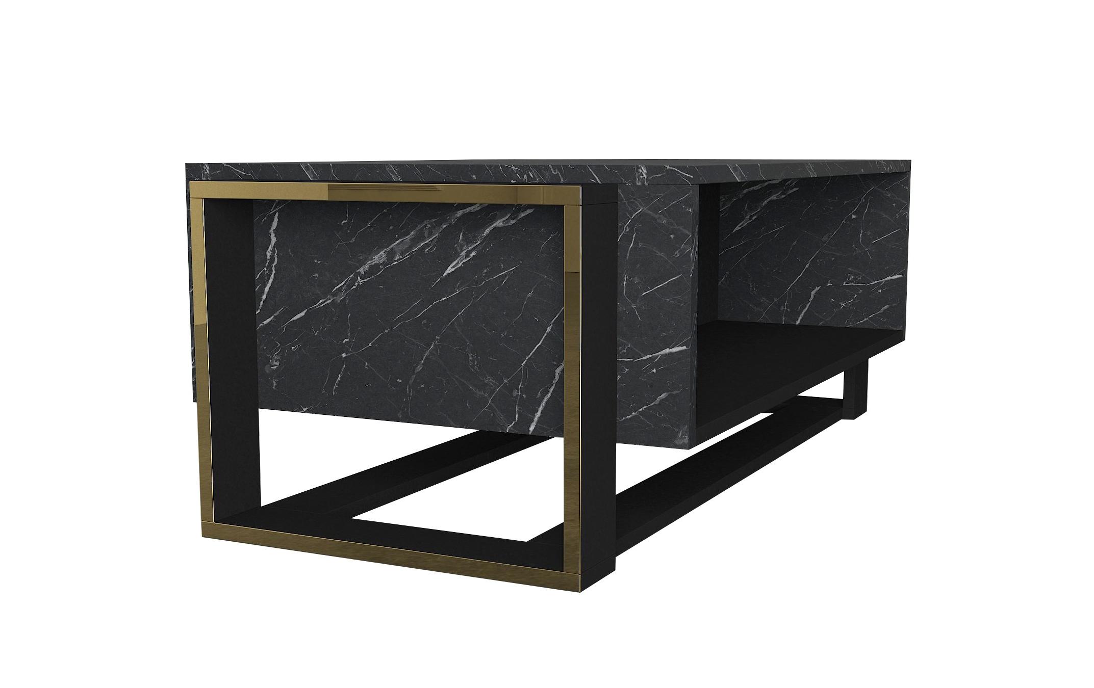 Couchtisch Bianco 106.4 x 40.4 x 60 cm, Gold/Schwarz<br>Beistelltisch