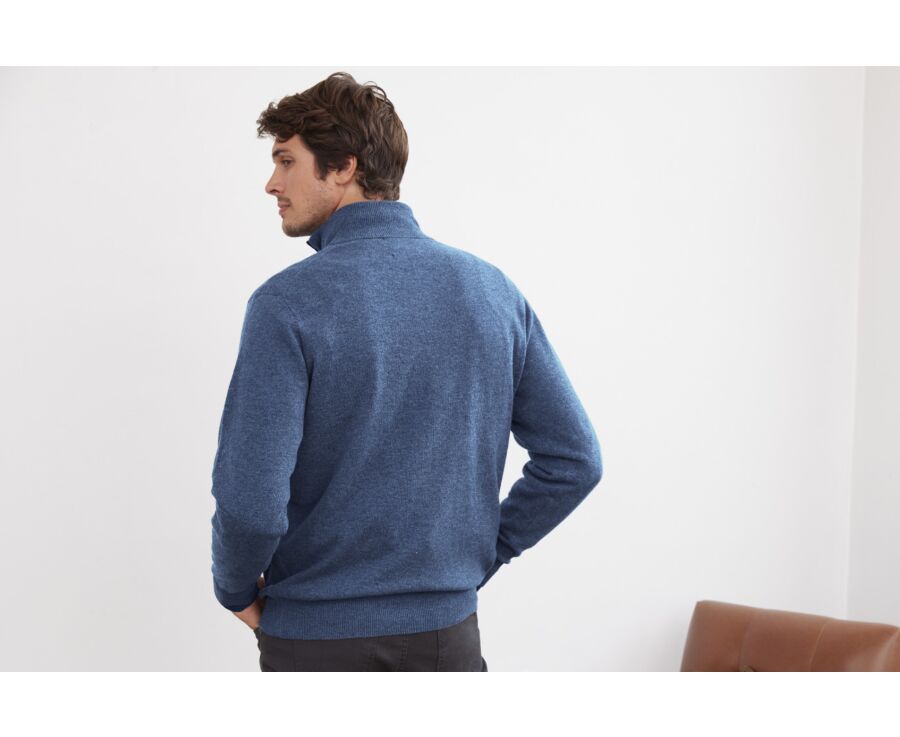 Pull col zippé homme laine Bleu Pétrole - KEITHY