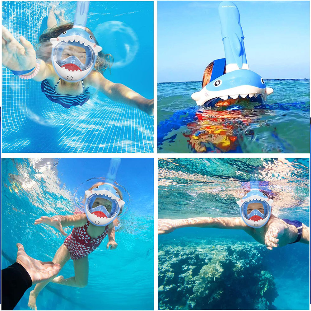 (Gr. XS) Hai Schnorchelmaske Anti-Leak Vollgesichts Unterwasser Maske inkl. GoPro Halterung - Blau