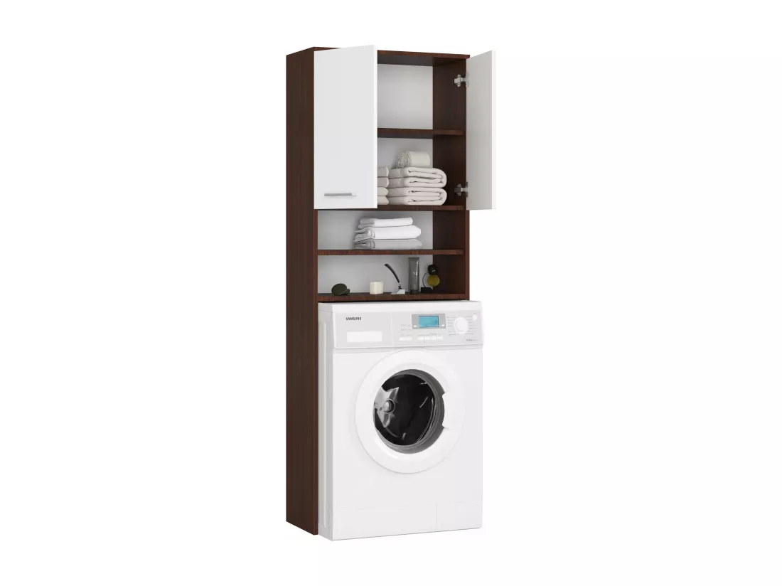 meuble machine a laver 2 portes marron bl4 étagères 64x30x180 cm