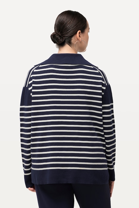 Pullover, Ringel, Matrosenkragen, Schnürung, Langarm