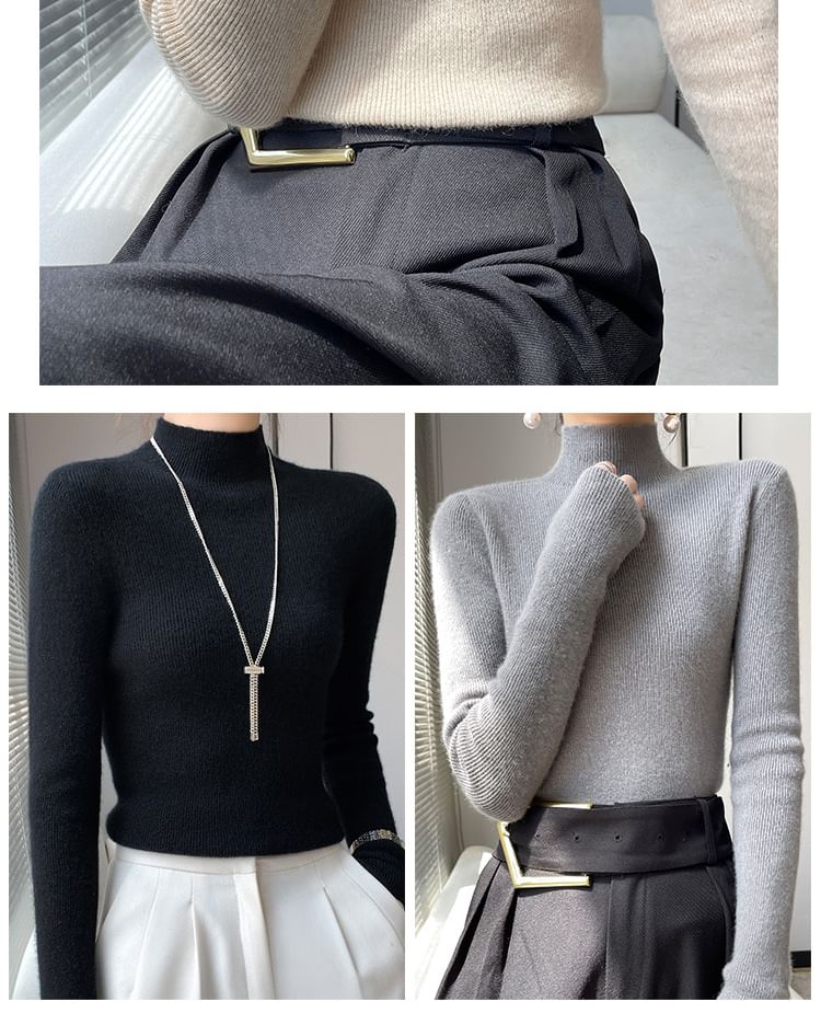 Gistinty - Lange mouwen, getailleerd, effen, slim fit gebreide top