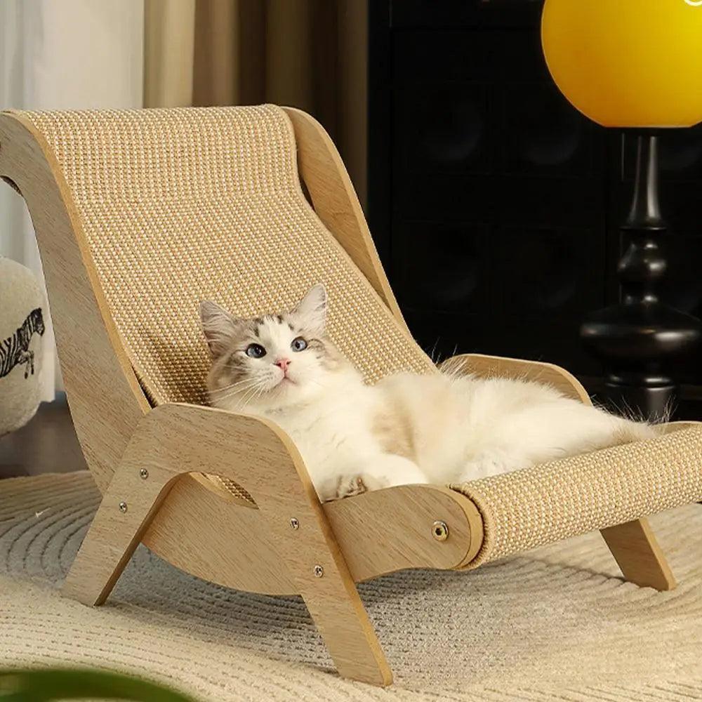 Sisal Wooden Cat Lounge Chair |  Pet-Friendly Multi-Functional Cat Scratcher Furniture