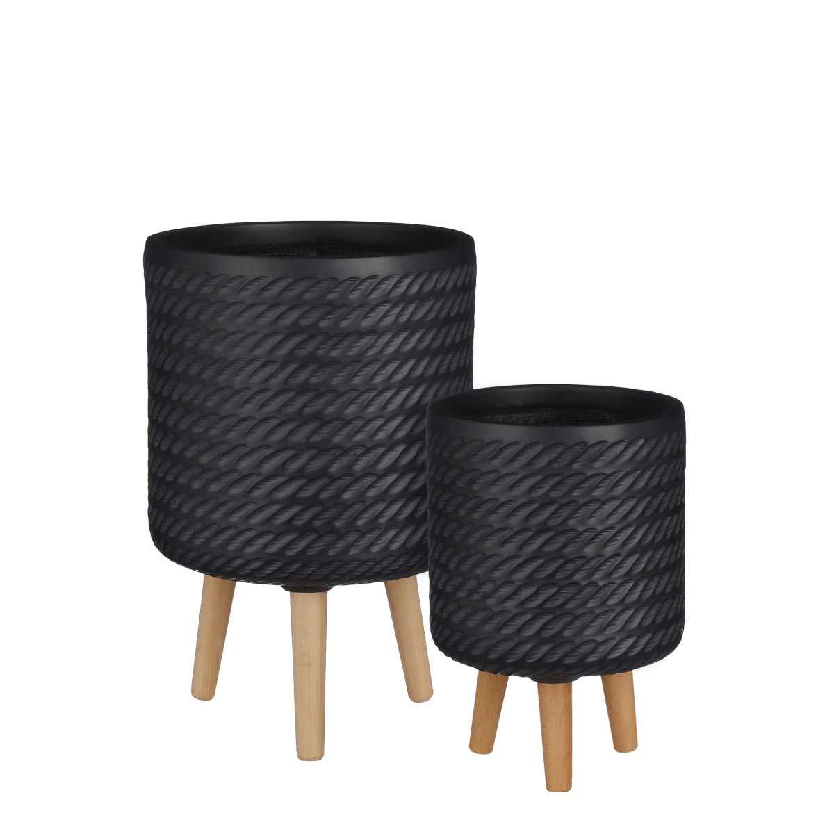 Mica decorations jardinière corda - 30x30x46 cm - magnésium - noir - set de 2