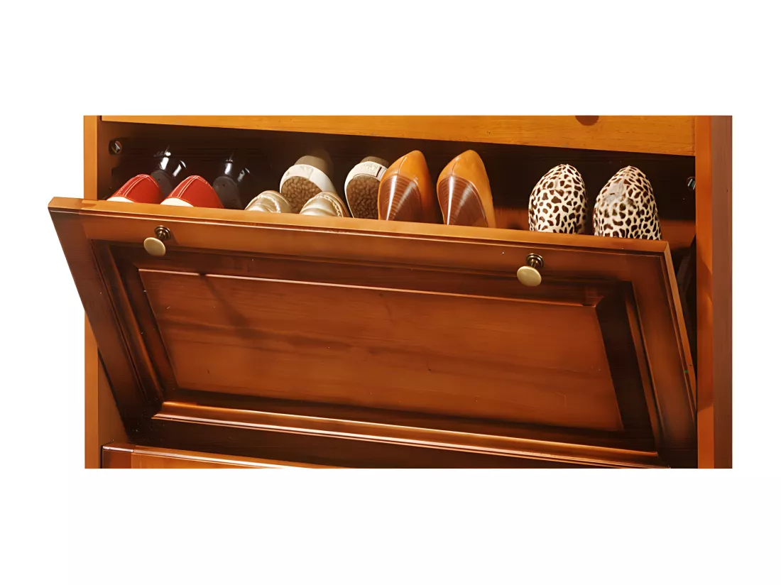 Meuble Chaussures Merisier 24 Paires 2 Abattants 1 Tiroir L 82.4 H 102.9 P 41 cm