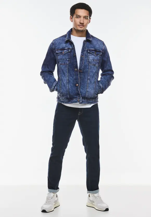 Mittelblaue Jeansjacke - indigo blue random wash