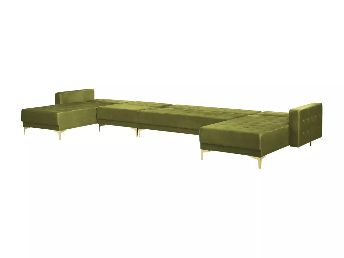 Canapé modulable 6 places en forme de U velours vert ABERDEEN