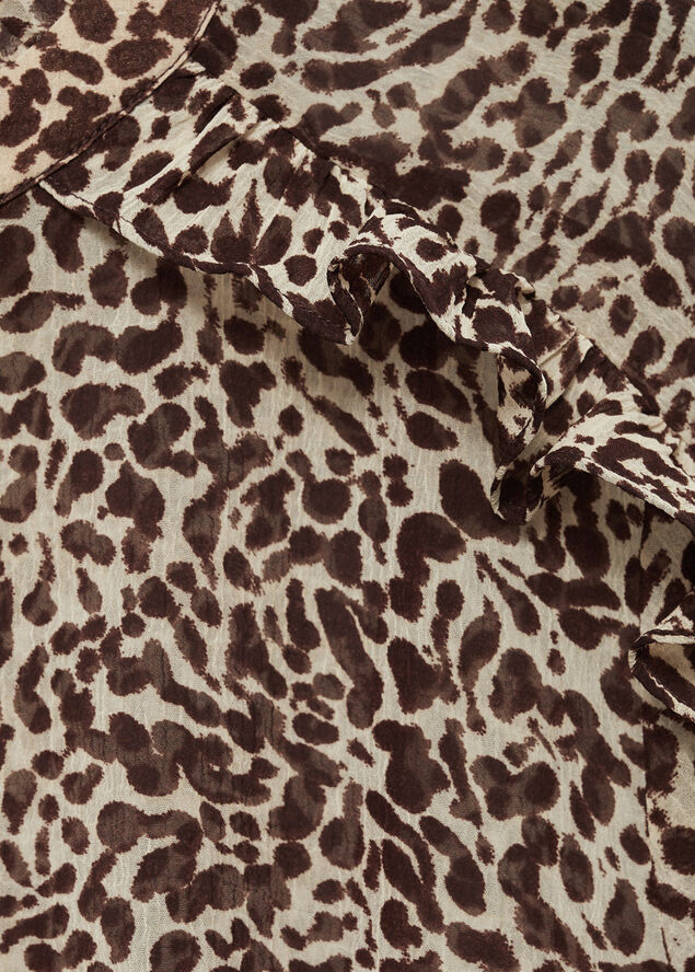 MANGO Leopard print draped dress Brown