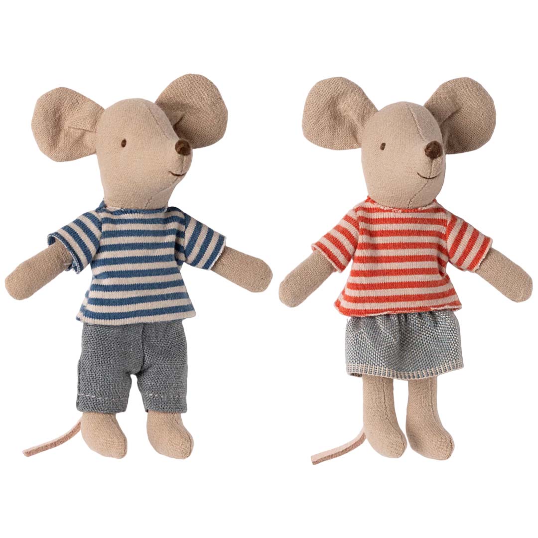 maileg knuffelmuis kleine broer en zus - louimax en stella - 11 cm