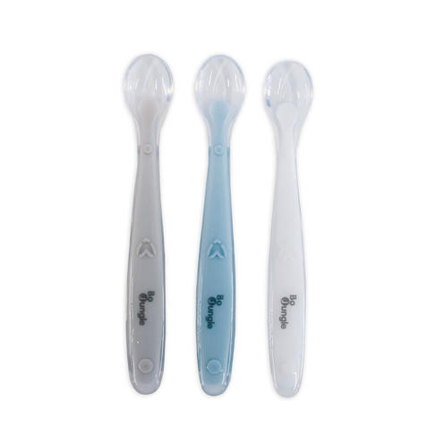 Lot de 3 cuillères douces pour bébé - Gris - blanc - bleu - BOJUNGLE