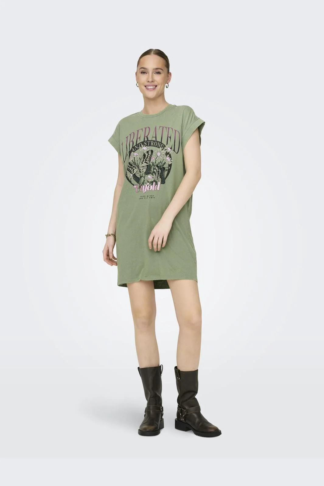 Only Onllucy Life S/L Butterfly Dress Box 4506686 hedge green liberated lovely