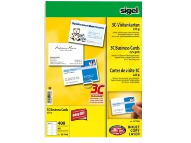 Sigel Business Card 3C LP796 - Skinnende hvid - 85 x 55 mm - 225 g/m² - 400 kort (40 ark x 10) visitkort