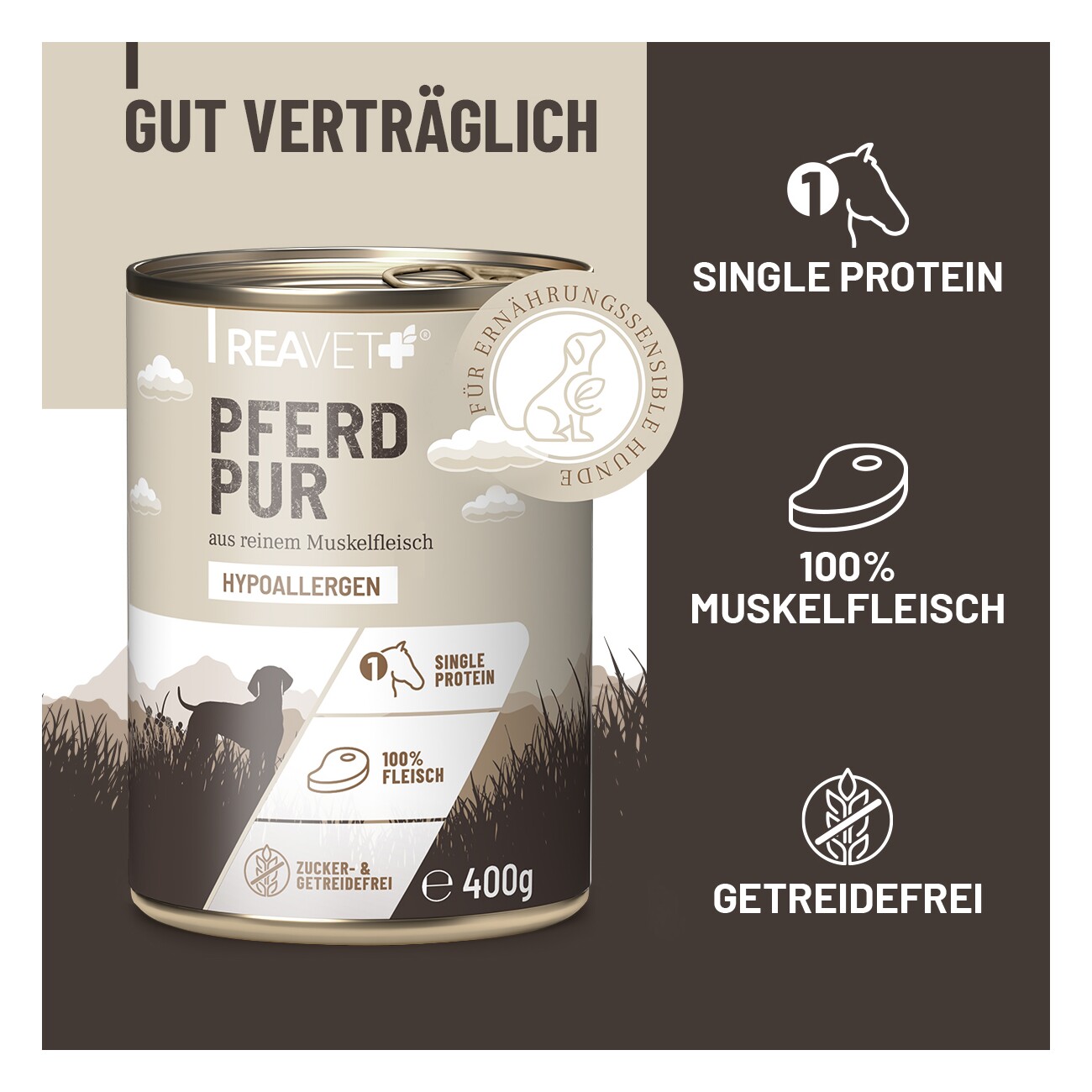 REAVET Hunde Nassfutter - Pferd PUR 6x400 g