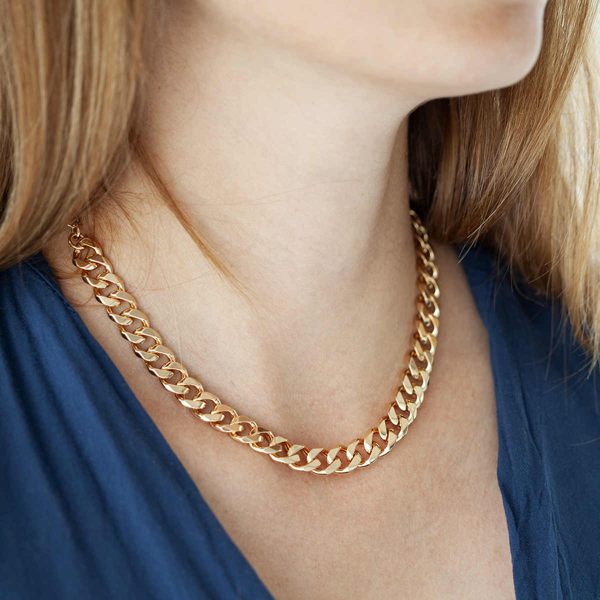 Collier plaqué or maille gourmette 45 cm