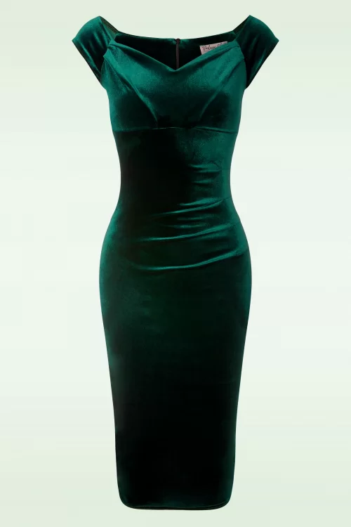 Vintage Chic for Topvintage Lynn fluwelen penciljurk in flessengroen