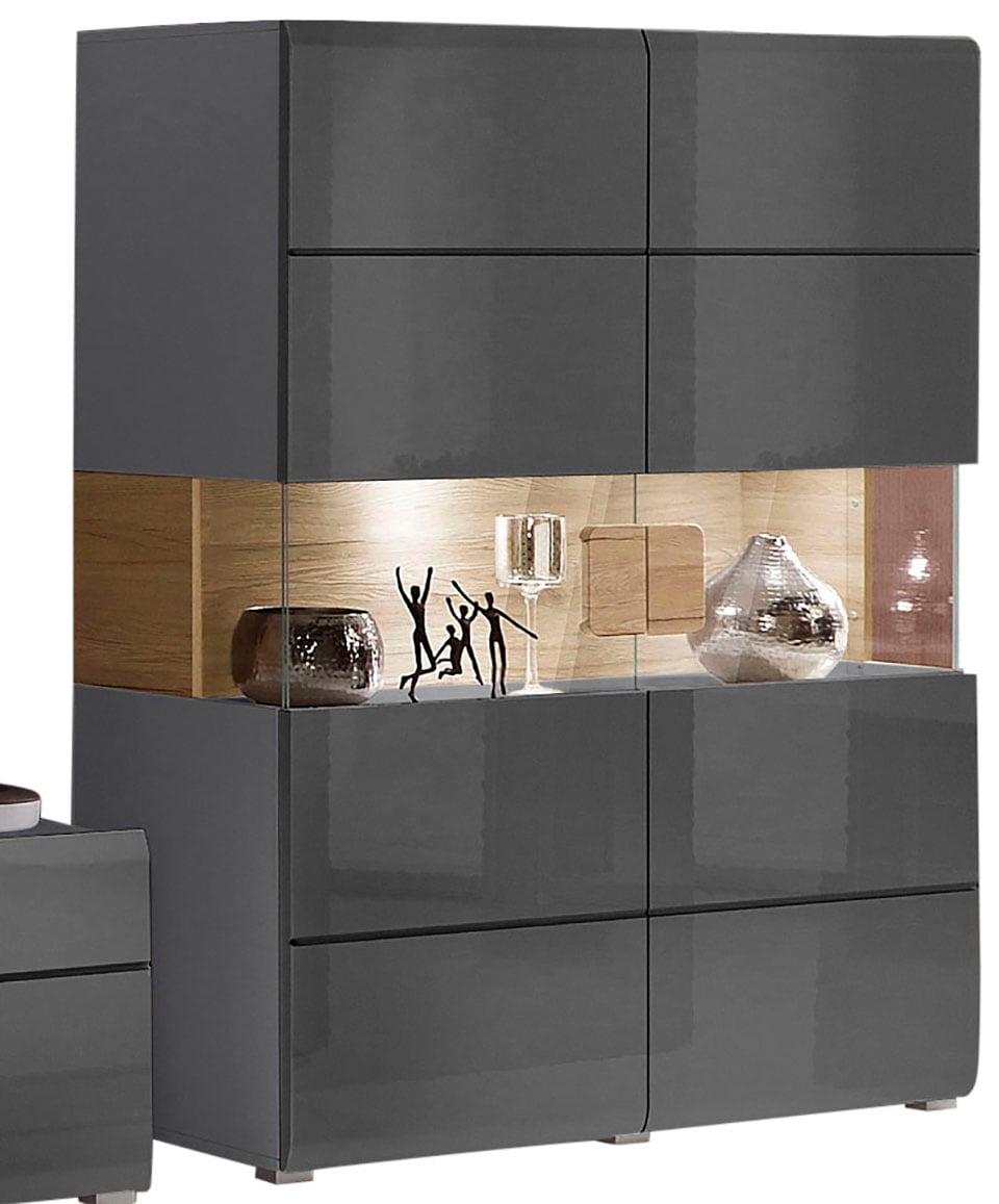 INOSIGN Highboard »Toledo,Breite 121,5 cm, trendige Hochkommode mit 2 Türen« Hochschrank mit Glas-Partien,stylische Hochglanzfronten