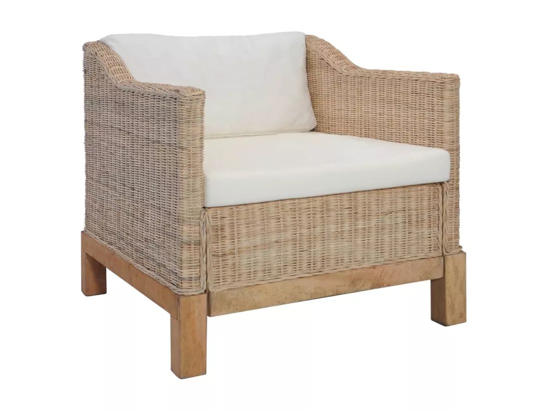 Fauteuil avec coussins Rotin naturel