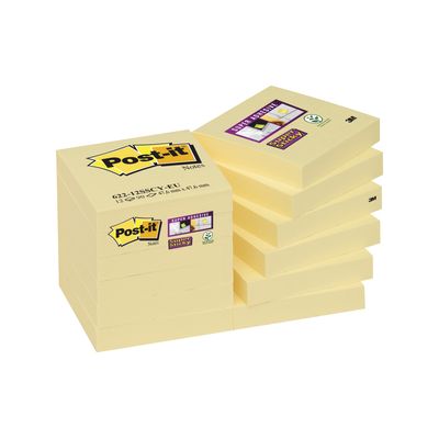 Post-it - 12 Blocs notes Super Sticky - jaune - 47,6 x 47,6 mm