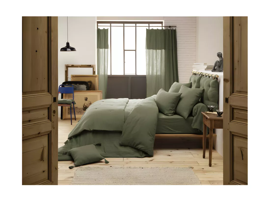 Housse de traversin L. 185 cm double gaze de coton vert - PEPA 3