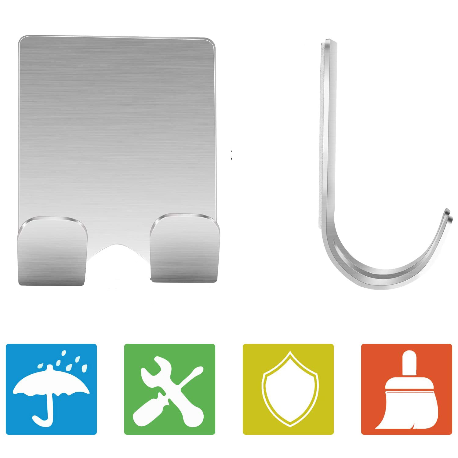 (5er Set) Selbstklebende Edelstahl Wandhalterungen für Rasierer / Jacke / Schlüssel / Kochuntensilien - Silber