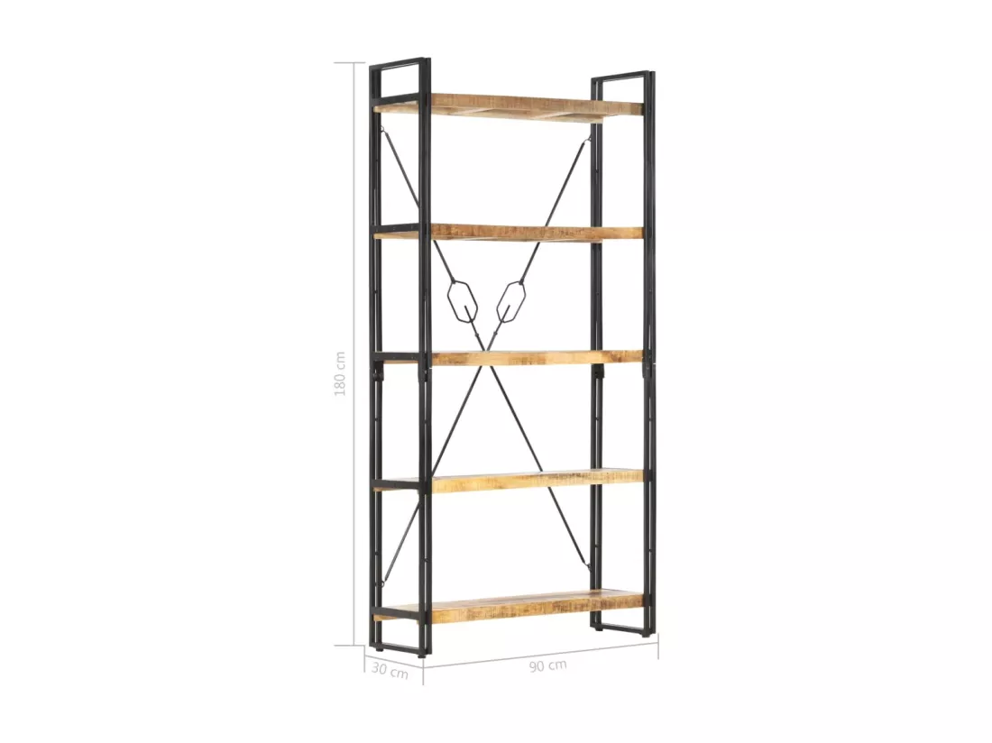Bibliothèque 5 niveaux 90x30x180 cm Bois solide de manguier