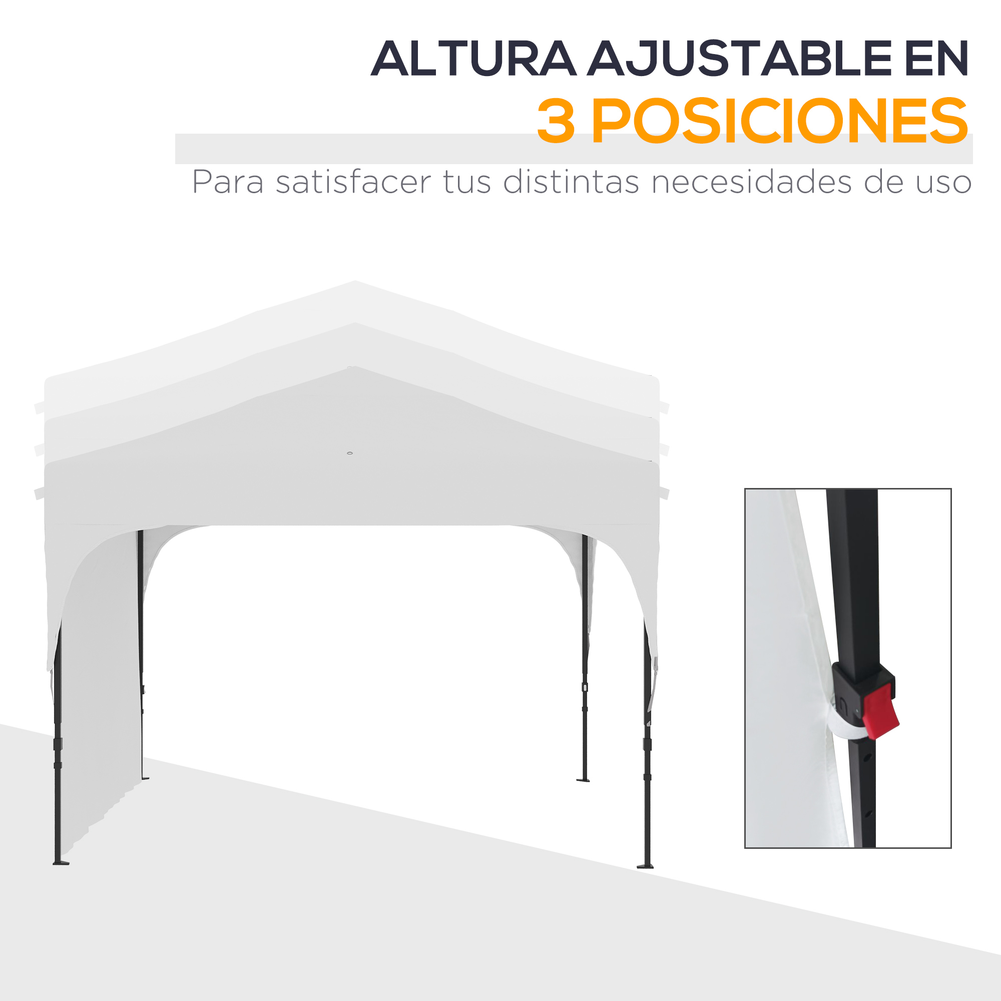 Tenda dobrável Outsunny 3x3m para jardim, com altura ajustável, 1 parede lateral impermeável, 4 sacos de areia e bolsa de transporte para festas ao ar livre no pátio, branca.