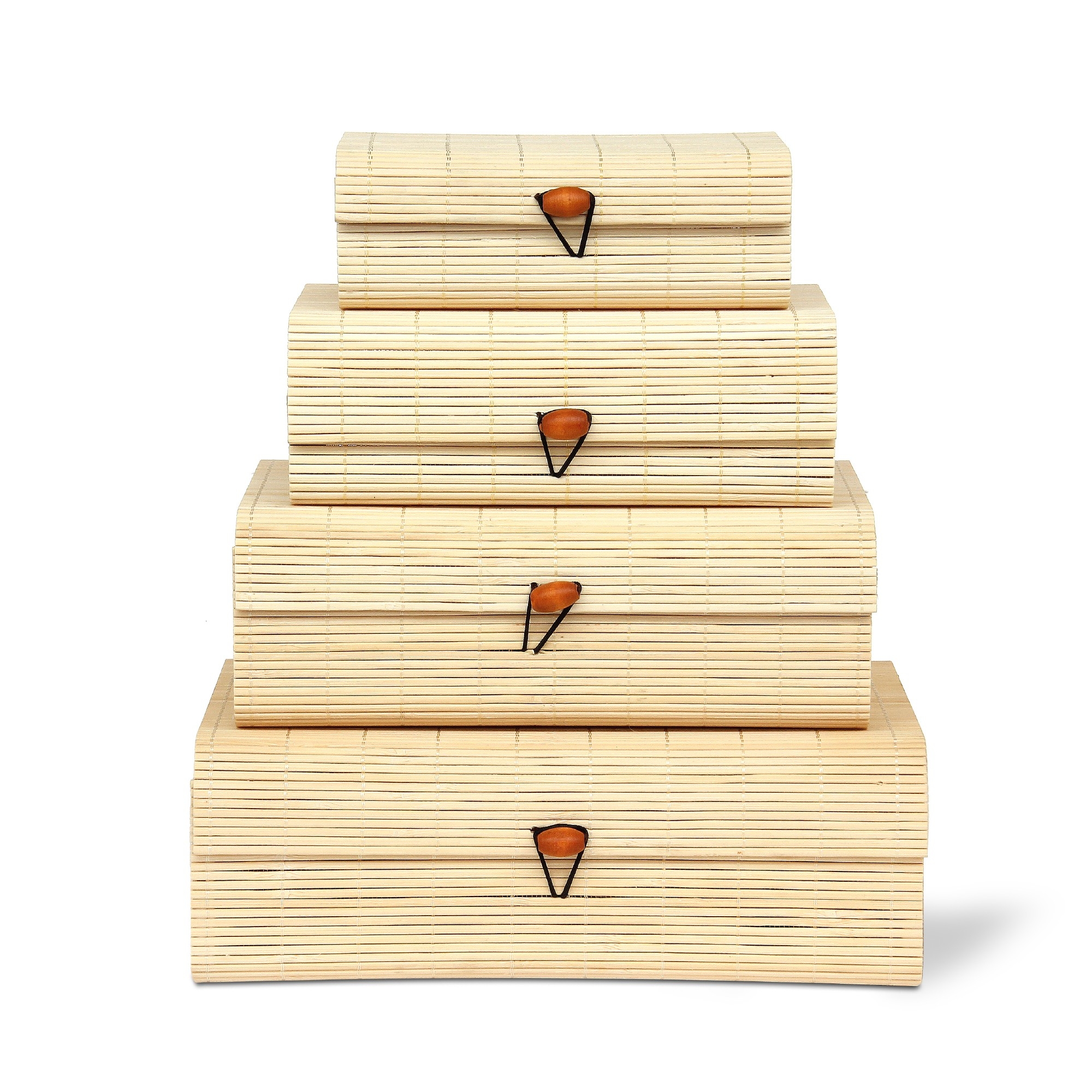 4er-Set Bambus-Deckelboxen, natur von fischer's lagerhaus