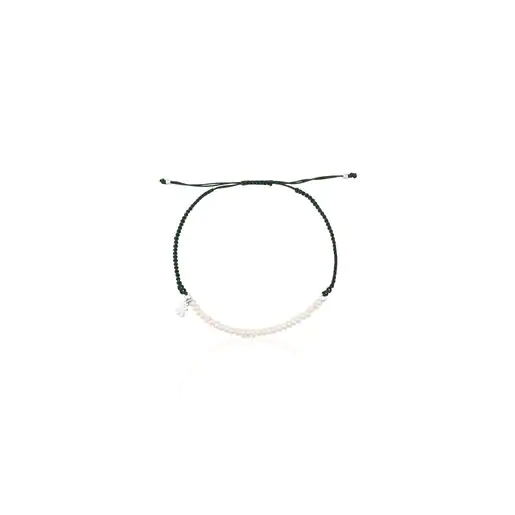 Pulseira TOUS Color em prata com pérola cultivada e cordão verde.