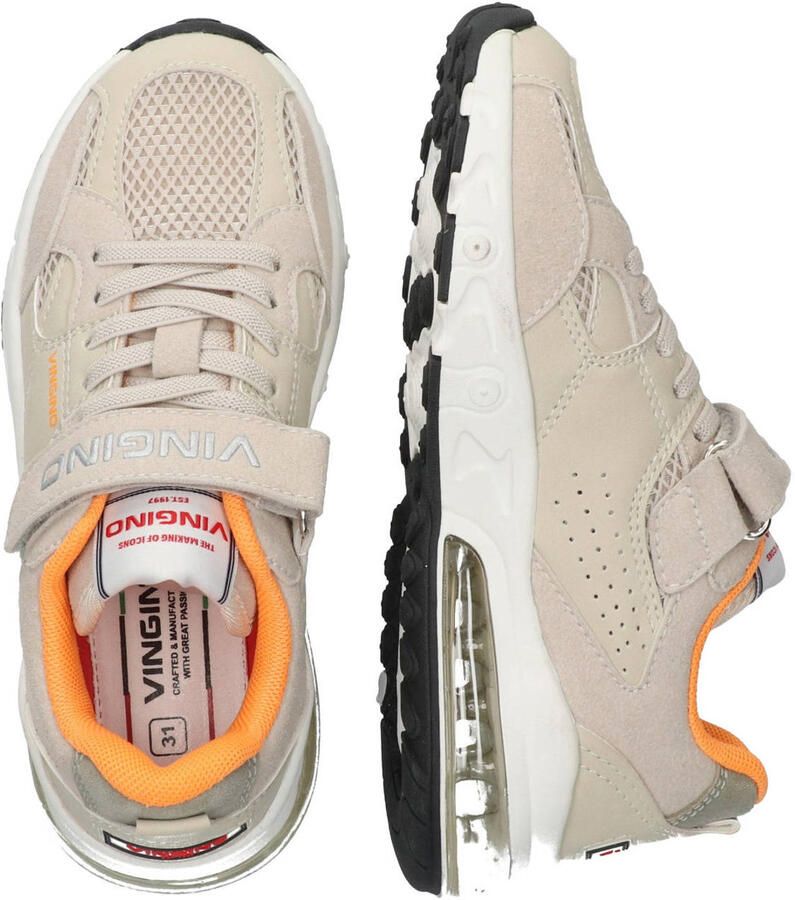 Vingino VIN826001-706 Jongens Lage Sneakers Beige Leer Veters Met Klittenband