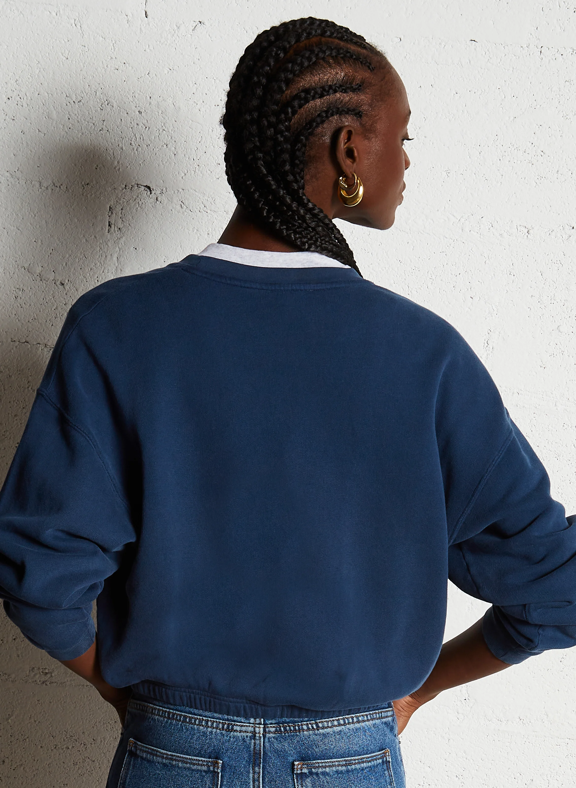 IZUBIRD - Sweat court col rond en coton mélangé| Bleu