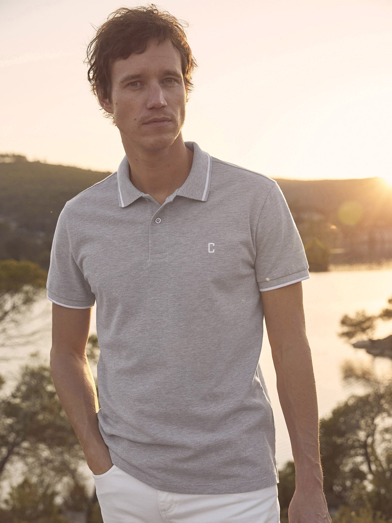 Polo maille piquée bicolore homme - coton bio