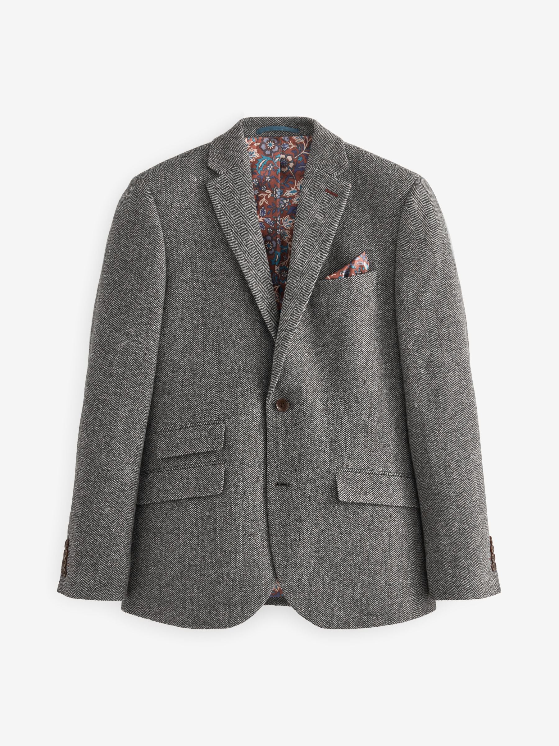 Grijs - Slim Fit - Signature Nova Fides Blazer van wolblend met visgraatmotief