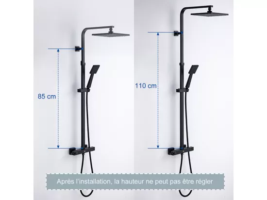 Colonne de Douche Thermostatique Noir,Hauteur Ajustable Ensemble Douche avec 2 Fonctions avec Mitigeur Thermostatique,SystemeDouche Pluie Salle Bain