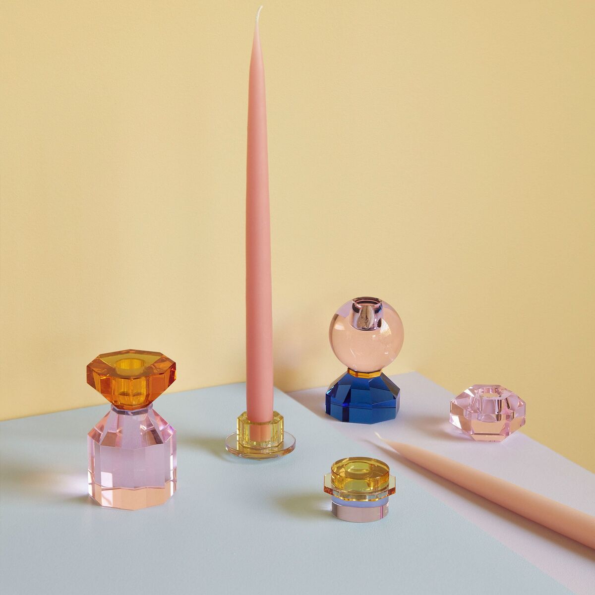 Gem lysestake, rosa/blå