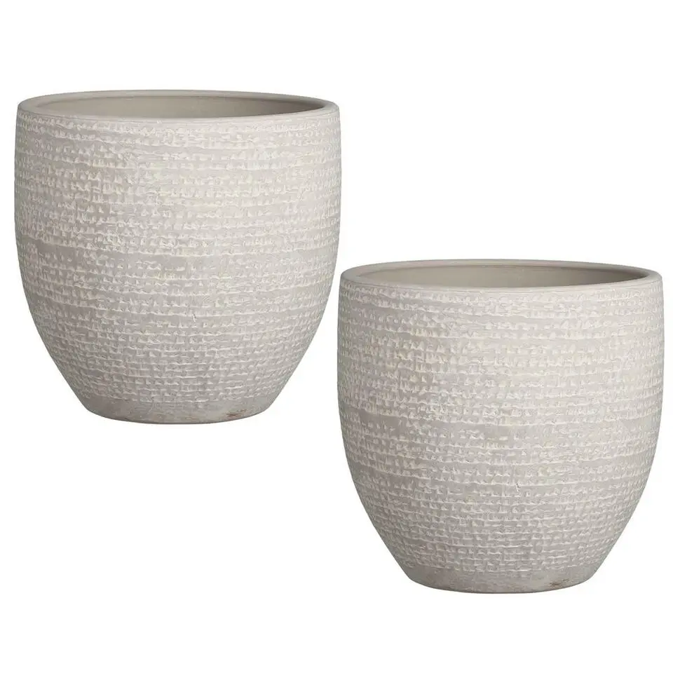 Mica Decorations Bloempot - lichtgrijs - terracotta - 24 x 22 cm