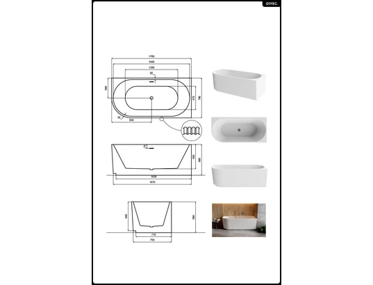 OTITEC - Baignoire asymétrique - 170 x 78 cm - droite - avec siphon c...