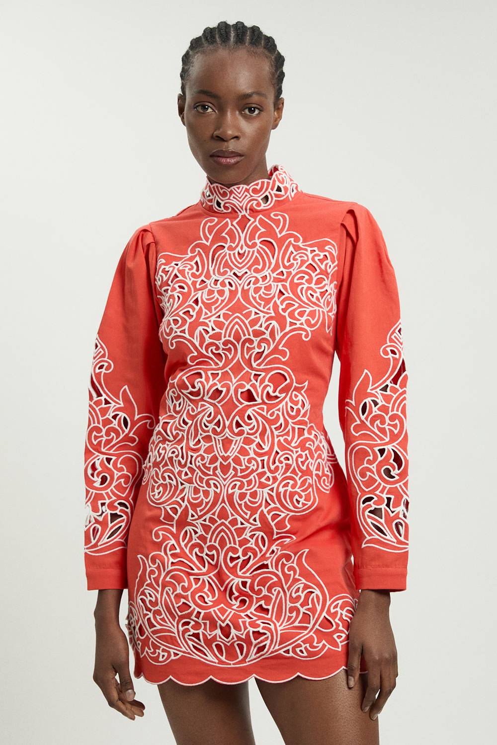 KarenMillen Robe Courte En Sergé De Coton Avec Broderie Anglaise