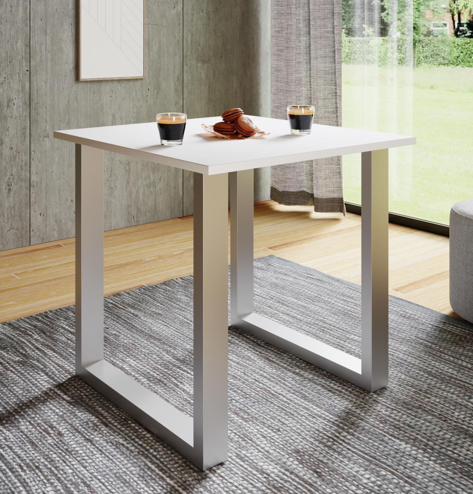 Esstisch XONA - weiß-silber - U-Fußgestell - 80x50 cm