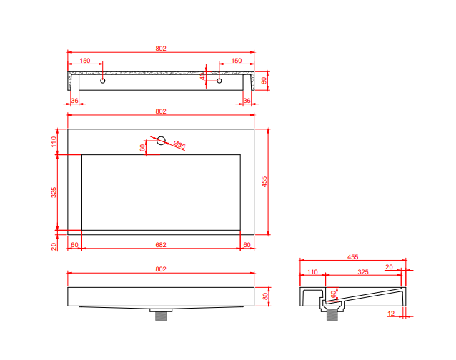 Fontana Elena badkamermeubel 80cm zwart met solid surface wastafel 1 kraangat