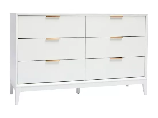 Commode blanche mat et métal doré 6 tiroirs L120 cm GIANA