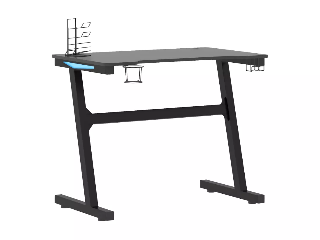 Bureau de jeu à LED avec pieds en forme de Z Noir 90x60x75 cm