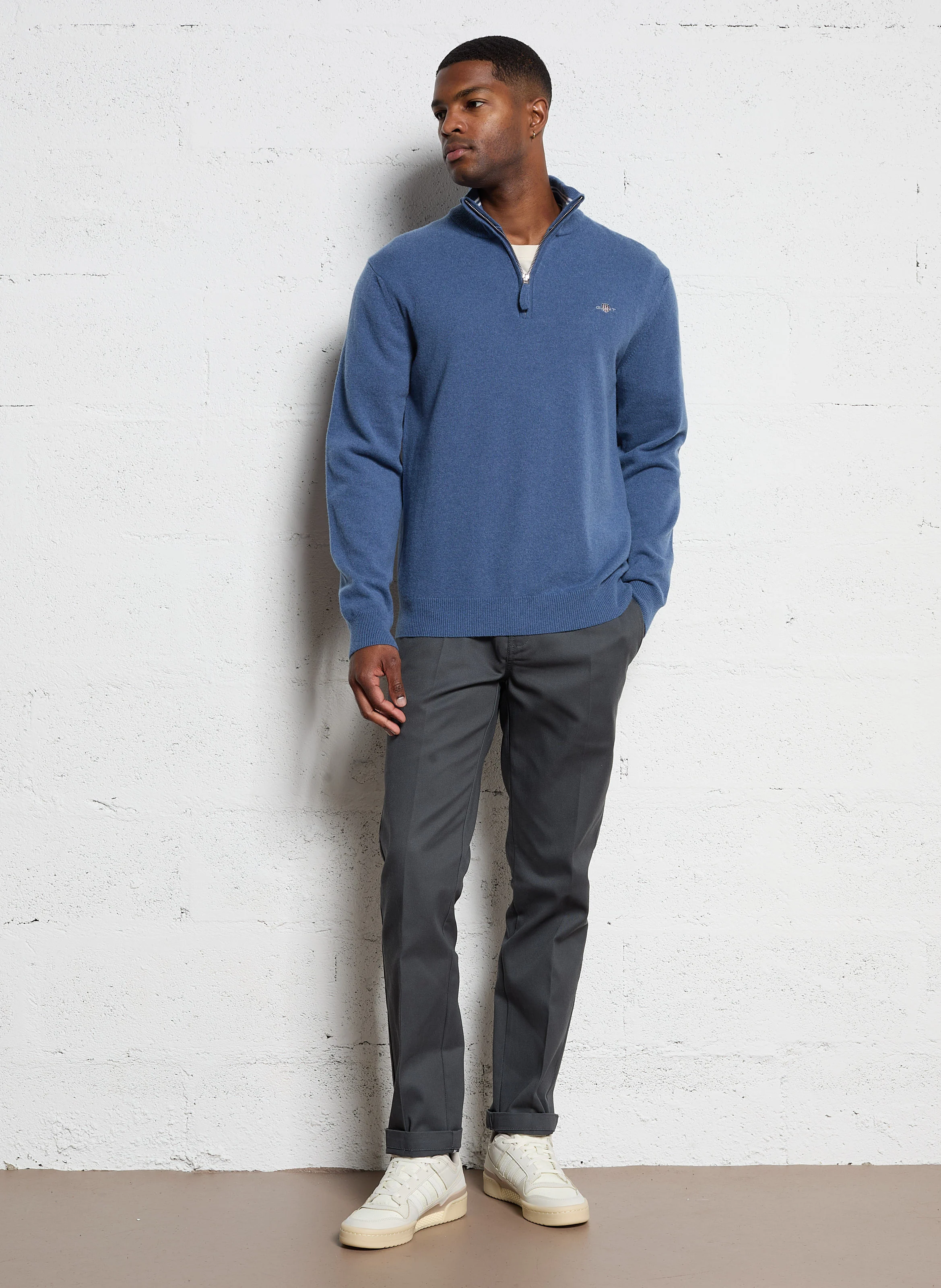 Pull col montant zippé en laine | Bleu
