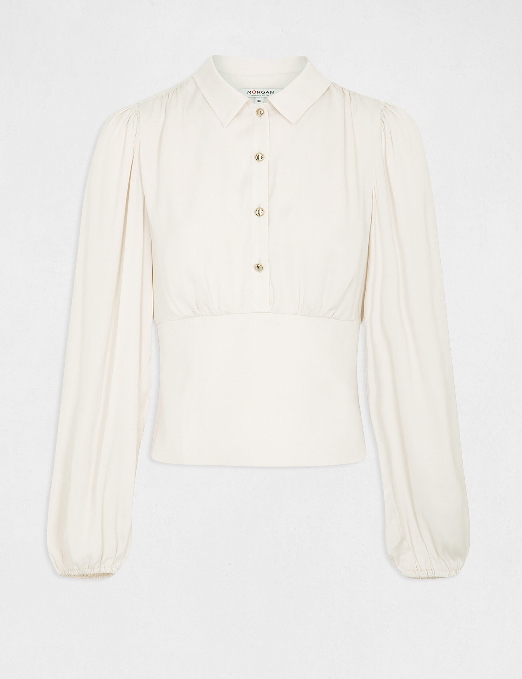Blouse manches longues bouffantes ecru moyen femme - ecru_moyen