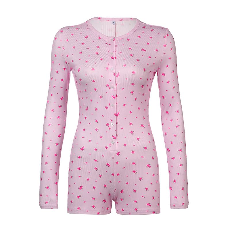 Honet - Romper met lange mouwen, V-hals en bloemenprint
