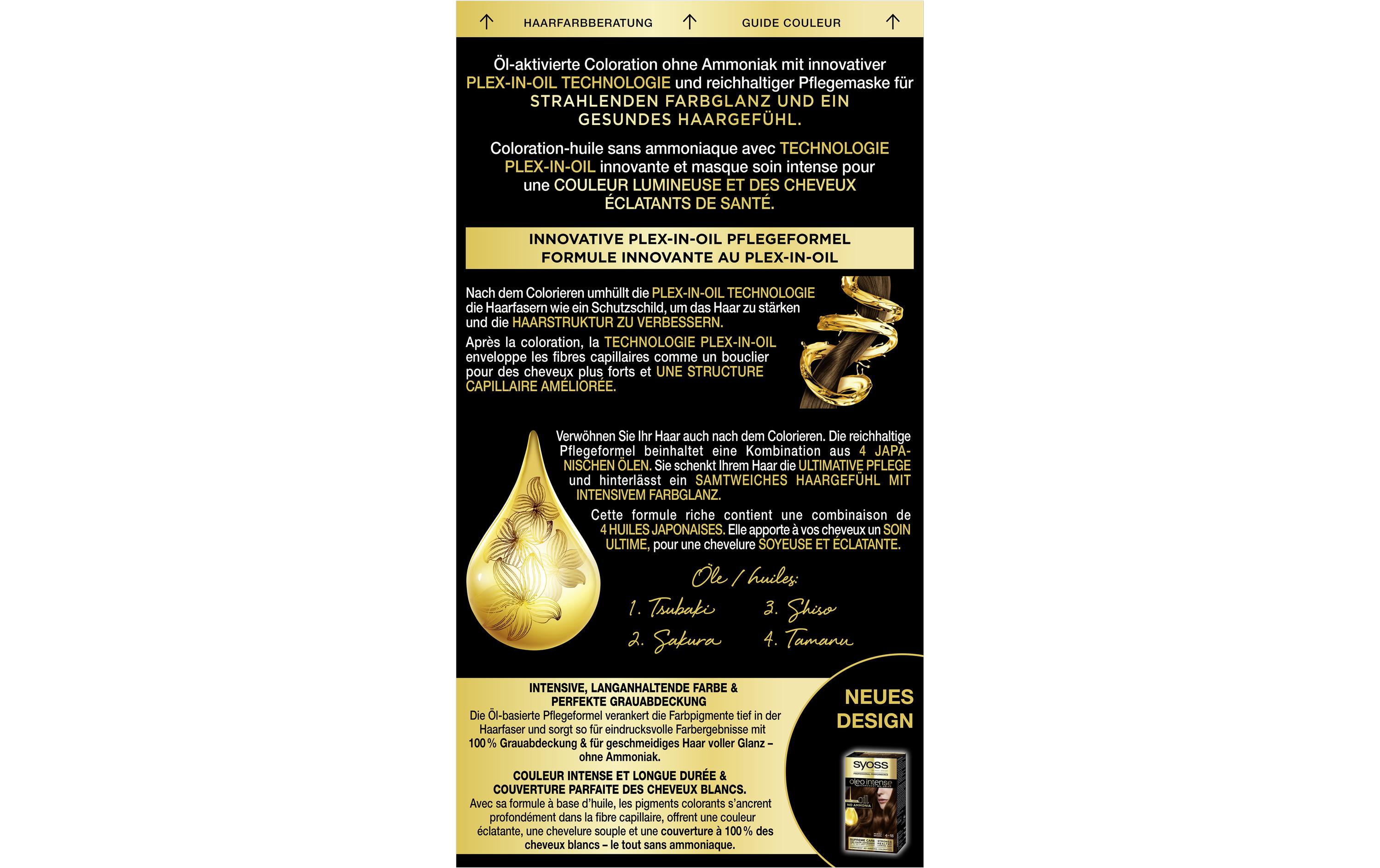 Haarcoloration Oleo Intense 4-18 MokkabraunPermanente Öl-Haarfarbe für tiefere Farbintensität und Haltbarkeit